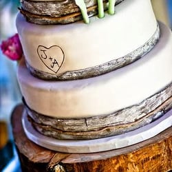 Cake Fiction - Birch Bark Fondant Wedding Cake with Carved Initials