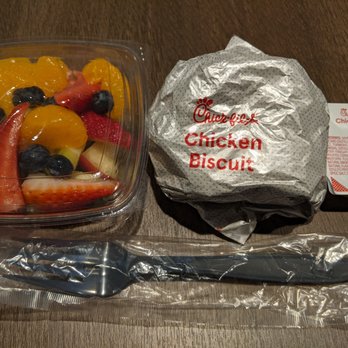 Chick-fil-A - Fruit cup and chicken biscuit sandwich - Fast Food Near Me - Scottsdale, Arizona Chick-fil-A - Fruit cup and chicken biscuit sandwich - Fast Food Near Me - Scottsdale, Arizona