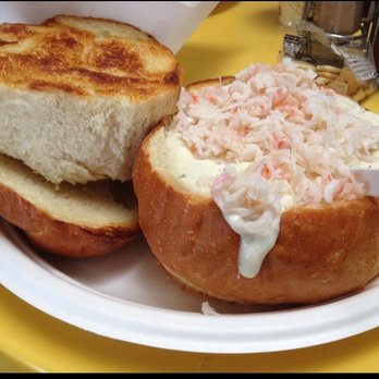 Splash Cafe - Clam chowder in sourdough bread bowl with a scoop of crab. Phenomenal! - American Near Me - Pismo Beach, California