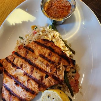 Twin Peaks - Grilled Salmon with rice pilaf - New American Near Me - Jacksonville, Florida Twin Peaks - Grilled Salmon with rice pilaf - New American Near Me - Jacksonville, Florida