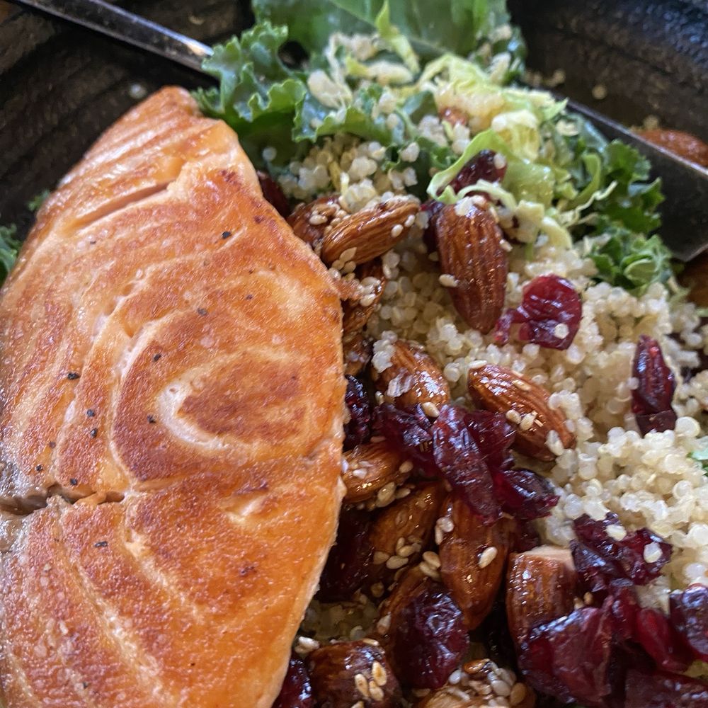 The Granola Bar - Brussels & Kale with grilled salmon - Tacos Near Me - Darien, Connecticut The Granola Bar - Brussels & Kale with grilled salmon - Tacos Near Me - Darien, Connecticut