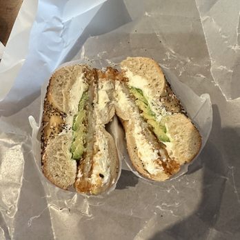 Shug's Bagels - Everything bagel. Cream cheese. Avocado. Hash brown - Bagels Near Me - Dallas, Texas Shug's Bagels - Everything bagel. Cream cheese. Avocado. Hash brown - Bagels Near Me - Dallas, Texas