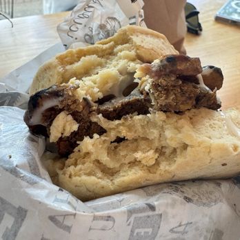 Dulce Vegan Bakery and Cafe - My usual: sausage, egg, cheese biscuit with added bacon - Vegan Near Me - Atlanta, Georgia