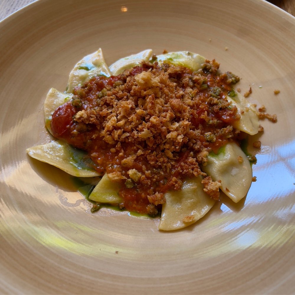 La Veranda - Ravioli with eggplant stuffing! Vegetarian option (and extremely good) - Modern European Near Me - Praha 1, Puerto Rico La Veranda - Ravioli with eggplant stuffing! Vegetarian option (and extremely good) - Modern European Near Me - Praha 1, Puerto Rico