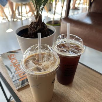 Roast & Brew - Iced latte (L) and an iced americano (R) - Coffee & Tea Near Me - Houston, Texas