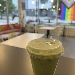 Matcha latte with tropical rum foam
