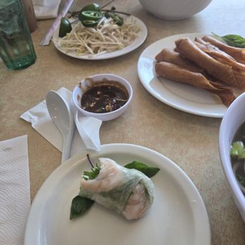 Noodle City - Top pho, middle crispy fried shrimp, bottom spring roll - Vietnamese Near Me - Goleta, California Noodle City - Top pho, middle crispy fried shrimp, bottom spring roll - Vietnamese Near Me - Goleta, California