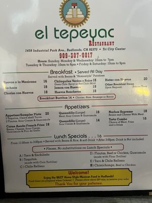 Menu photo 2 El Tepeyac Mexican Restaurant Redlands, CA Menu photo 2 El Tepeyac Mexican Restaurant Redlands, CA