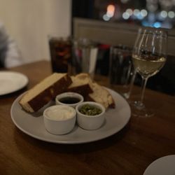 Horno Restaurant - Focaccia with goat cheese, Sicilian olive tapenade, balsamic and olive oil