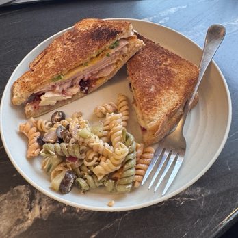 Willow Wood Coffee - Turkey Brie and cranberry panini with pasta salad - Coffee & Tea Near Me - Cornelius, North Carolina Willow Wood Coffee - Turkey Brie and cranberry panini with pasta salad - Coffee & Tea Near Me - Cornelius, North Carolina