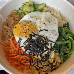 Vegetarian Bibimbap with fried egg on top