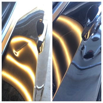 Paintless Pros Dent Repair - Nasty dent on a rear door - Mobile Dent Repair Near Me