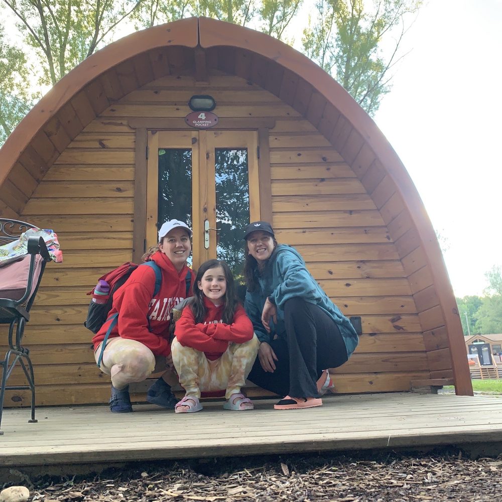 In front of our Glamping pod!