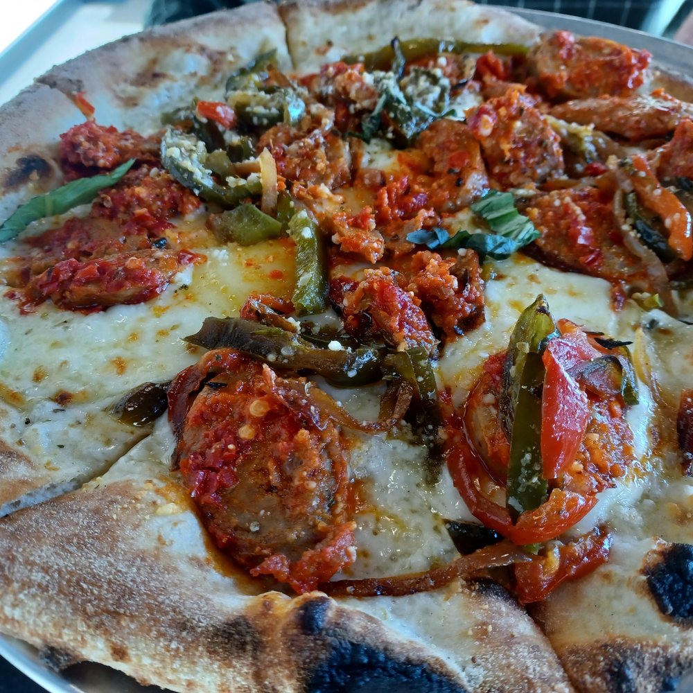V Pizza Brier Creek + Flask - Salsiccia (sausage with peppers, onions, provolone and chile oil) - Chicken Wings Near Me - Raleigh, North Carolina