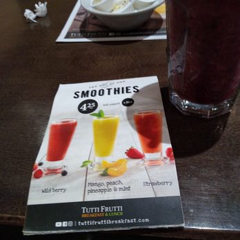 Tutti Frutti Breakfast & Lunch - Wildberry smoothie $4.25 add yogurt +0.50 great taste needs larger glass - Breakfast & Brunch Near Me - Edmonton, Alberta