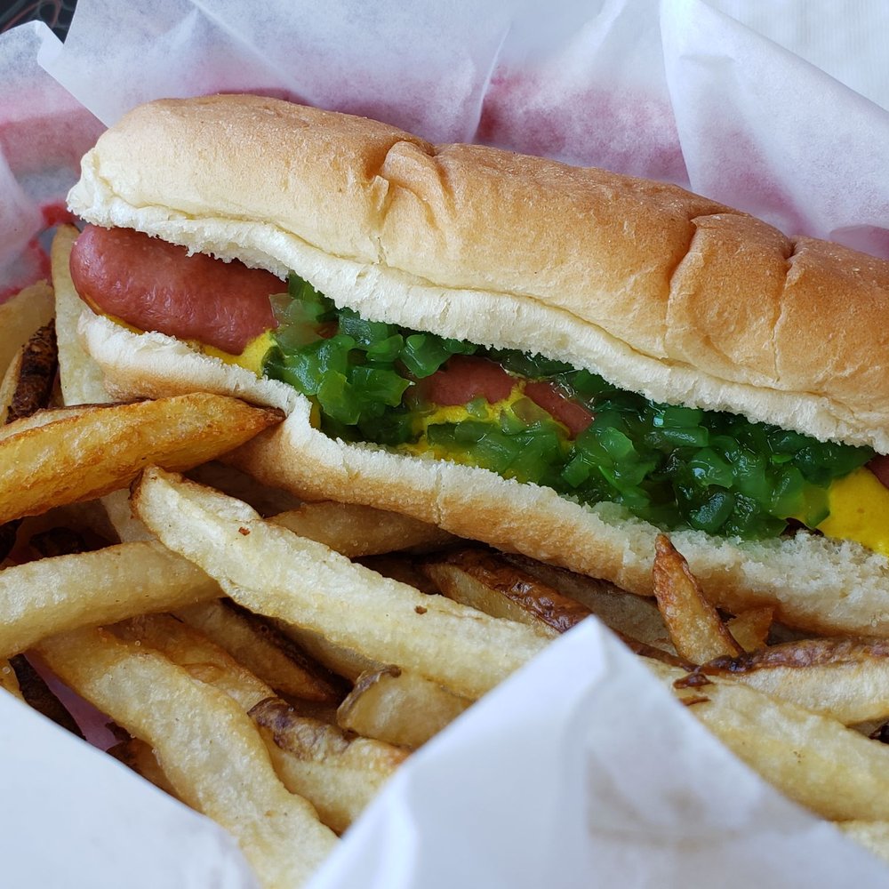 Bob-O's Hot Dogs - Chicago-style hot dog. Absolutely no ketchup! Mustard. Relish. Onions. Sport pepper. Tomatoes. Pickle. - Hot Dogs Near Me - Chicago, Illinois