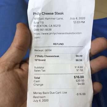 Philly Cheesesteak - Refund Receipt - Sandwiches Near Me - Stockton, California Philly Cheesesteak - Refund Receipt - Sandwiches Near Me - Stockton, California