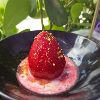 Lavender Cafe & Bistro - Poached Pear, with Homemade Sweet Cream, Pistachios - Cafes Near Me - Naples, Florida