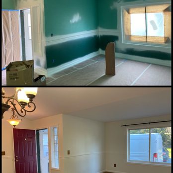 Easy Painting - Formal living and dining room, before (mint green) and after - Painters Near Me Easy Painting - Formal living and dining room, before (mint green) and after - Painters Near Me