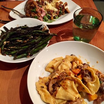 The Dapper Goose - Pappardelle pasta w/ squash and mushrooms, charred green beans, and duck confit - New American Near Me - Buffalo, New York The Dapper Goose - Pappardelle pasta w/ squash and mushrooms, charred green beans, and duck confit - New American Near Me - Buffalo, New York