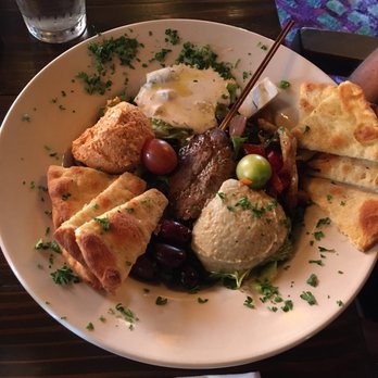Grass Rootes - Mediterranean platter with hummus, olives, and a lamb kabob. - New American Near Me - Culpeper, Virginia Grass Rootes - Mediterranean platter with hummus, olives, and a lamb kabob. - New American Near Me - Culpeper, Virginia