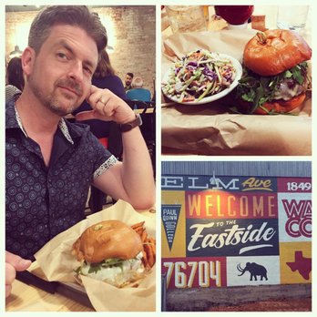 Revival Eastside Eatery - Fried egg burger with lots of fixings, portobello burger with broccoli slaw; East Waco themed mural outside restaurant - Sandwiches Near Me - Waco, Texas Revival Eastside Eatery - Fried egg burger with lots of fixings, portobello burger with broccoli slaw; East Waco themed mural outside restaurant - Sandwiches Near Me - Waco, Texas