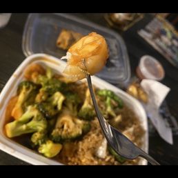 A maggot and their shrimp & broccoli with garlic sauce