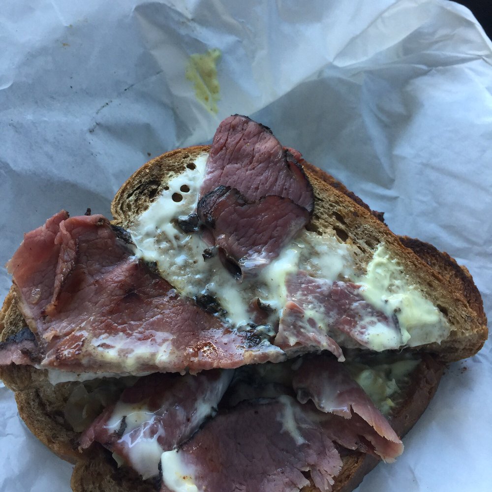 Sandi's Drive Inn - Pastrami melt opened up so you can see it. Not a lot of meat but it's enough. - Burgers Near Me - Richfield, Utah