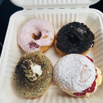 Donut Petit - The flavors my husband and I got: Top left: Rosewater Top right: Oreo Bottom left: S'mores Bottom right: Strawberry flat - Donuts Near Me - Alameda, California Donut Petit - The flavors my husband and I got: Top left: Rosewater Top right: Oreo Bottom left: S'mores Bottom right: Strawberry flat - Donuts Near Me - Alameda, California