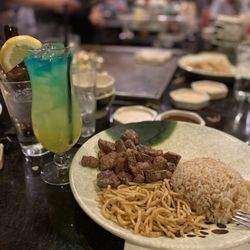 Shogun Sushi and Hibachi - I cannot for the life of me remember the name of this drink but it was 10/10. Angus NY Strip Steak Hibachi dinner as well.