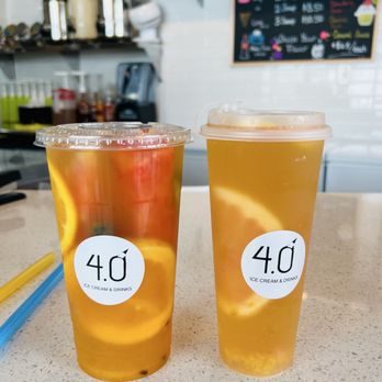 4.0 Ice Cream & Drinks - Marvelous Fruit Tea (left) and Peach & Grapefruit Tea (right) - Ice Cream & Frozen Yogurt Near Me - Doraville, Georgia 4.0 Ice Cream & Drinks - Marvelous Fruit Tea (left) and Peach & Grapefruit Tea (right) - Ice Cream & Frozen Yogurt Near Me - Doraville, Georgia