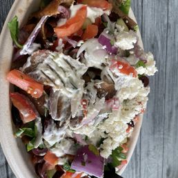 Beef & lamb gyro salad with the works