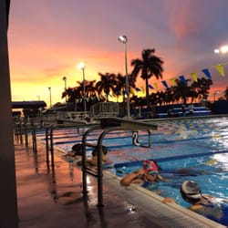 Coral Springs Aquatic Complex - View looking west at sunset and The Aquatic Complex Myrtha Designed 25 Meter competition pool.