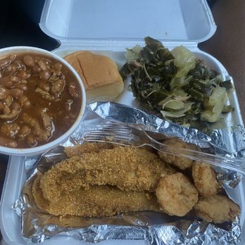 Kgirls Katering & Events - Catfish, shrimp, baked beans with ground turkey. Collard greens with cabbage. 7/10 - Food Trucks Near Me - Paramount, California Kgirls Katering & Events - Catfish, shrimp, baked beans with ground turkey. Collard greens with cabbage. 7/10 - Food Trucks Near Me - Paramount, California