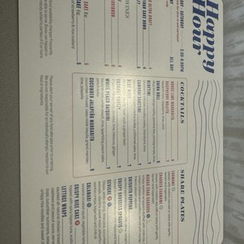 Blue Sushi Sake Grill - HH Menu (front) - Sushi Bars Near Me - Dallas, Texas