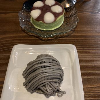 Yoshiya Kitchen - Black sesame Mont Blanc & Matcha ice cream with red bean and mochi - Ramen Near Me - Las Vegas, Nevada Yoshiya Kitchen - Black sesame Mont Blanc & Matcha ice cream with red bean and mochi - Ramen Near Me - Las Vegas, Nevada