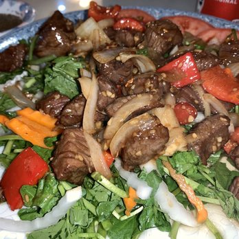 Pho Viet - Bo Luc Lac (Shaking Beef) with watercress salad, I loved this! Tender & juicy beef cubes. - Vietnamese Near Me - San Rafael, California Pho Viet - Bo Luc Lac (Shaking Beef) with watercress salad, I loved this! Tender & juicy beef cubes. - Vietnamese Near Me - San Rafael, California