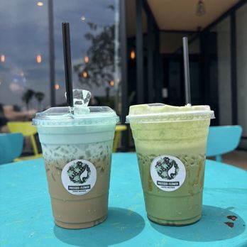 Pressed + Flower - Blue Cloud Vietnamese coffee and Caramel Matcha - Coffee & Tea Near Me - Azusa, California