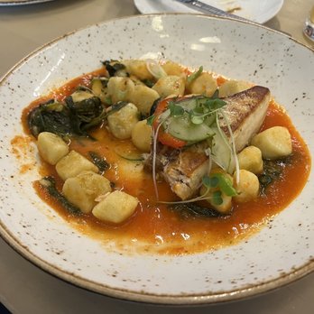 Fork and Plough - Pan seared sword steak with gnocchi in a light tomato reduction - New American Near Me - Greenville, South Carolina Fork and Plough - Pan seared sword steak with gnocchi in a light tomato reduction - New American Near Me - Greenville, South Carolina