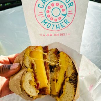 Call Your Mother Deli - Logan Circle - The Sun City!....Bacon, Egg, American & Gouda Cheese on an Everything Bagel w/ Honey Mustard Sauce!!  Bussin'!!!! - Bagels Near Me - Washington, DC, District of Columbia
