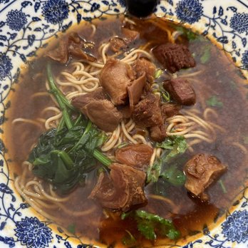 Aries Noodle & Dumpling - closer up of spicy beef noodle soup - Chinese Near Me - Waltham, Massachusetts