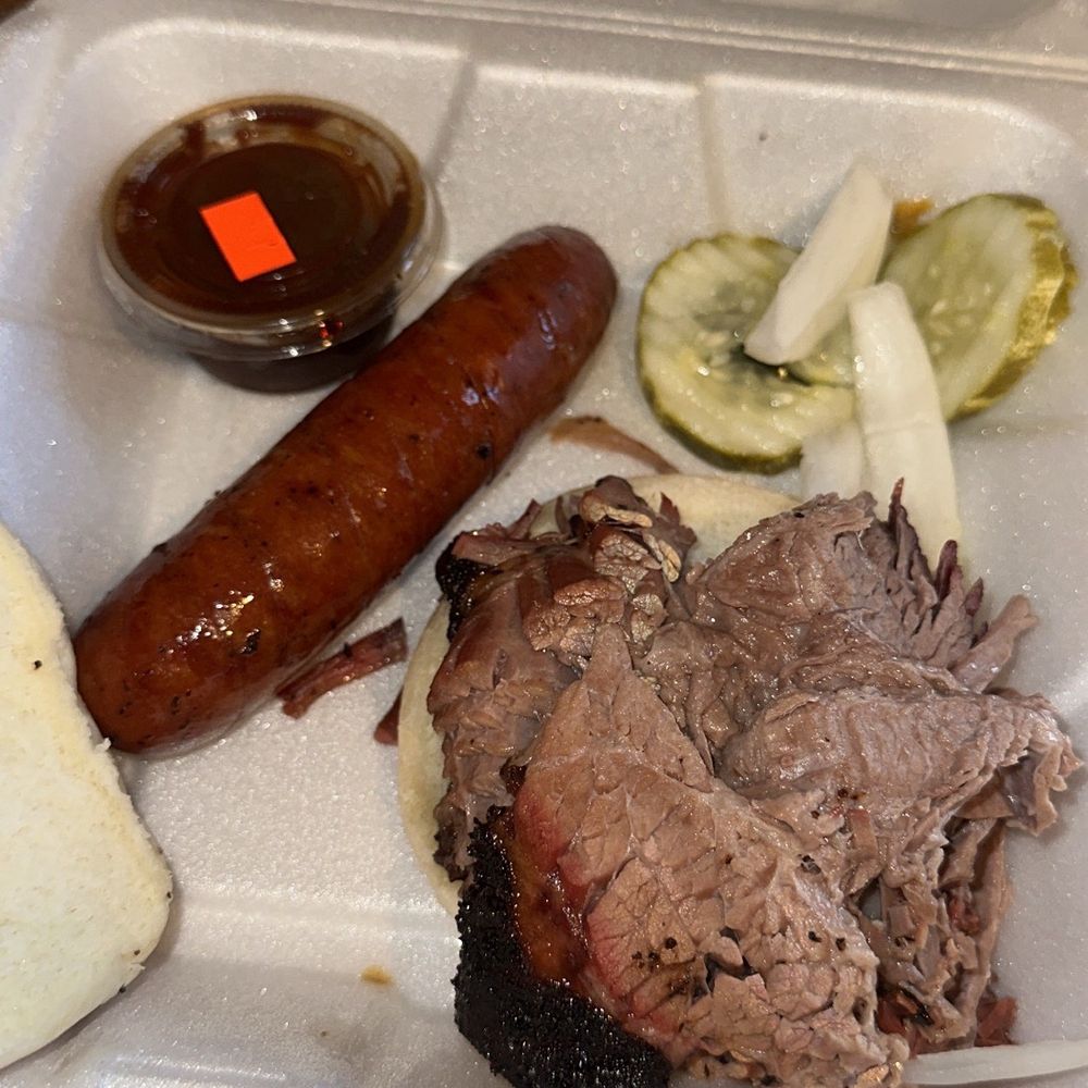 Brisket sandwich w a bison sausage link