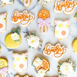 Space Cadet Baking Company - Bright citrus-themed custom baby shower cookies.