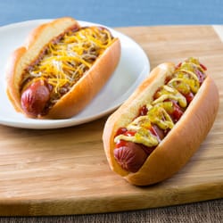 Petro's Chili & Chips-West Hills - Black Angus All-Beef hot dogs are so good at Petro's! Try them heaped with chili, cheese, mustard, onions and ketchup!