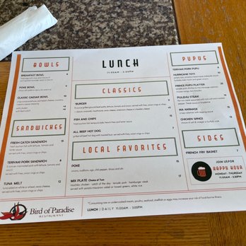 Bird of Paradise - Menu - American Near Me - Ewa Beach, Hawaii