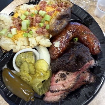 Baker Boys BBQ - 2 meat with baked potatoe (BIG)! - Barbeque Near Me - Gonzales, Texas Baker Boys BBQ - 2 meat with baked potatoe (BIG)! - Barbeque Near Me - Gonzales, Texas