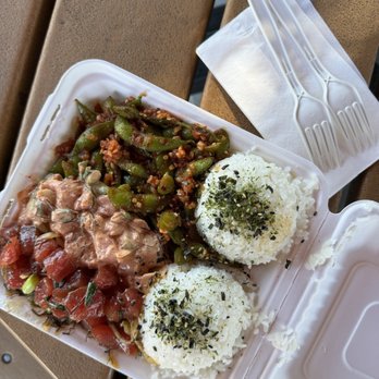 Jus' Poke - Shoyu & Spicy Large Bowl with Spicy Edamame - Hawaiian Near Me - Redondo Beach, California