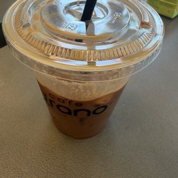Iced espresso with coconut milk and mocha shot