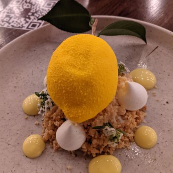 Tzuco - LEMON - Lemon mousse, mint, coconut streussel, meringues and toasted honey ice cream - Mexican Near Me - Chicago, Illinois Tzuco - LEMON - Lemon mousse, mint, coconut streussel, meringues and toasted honey ice cream - Mexican Near Me - Chicago, Illinois