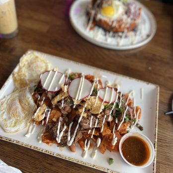 Madres Brunch - Madres Chilaquiles and Chilaquiles Rojos in the back. - Breakfast & Brunch Near Me - Bellflower, California